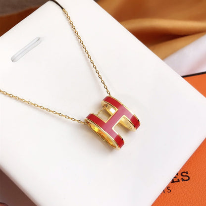 [BloomBling]HM CLIC RED ENAMEL GOLD NECKLACE