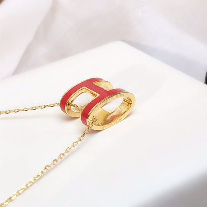[BloomBling]HM CLIC RED ENAMEL GOLD NECKLACE