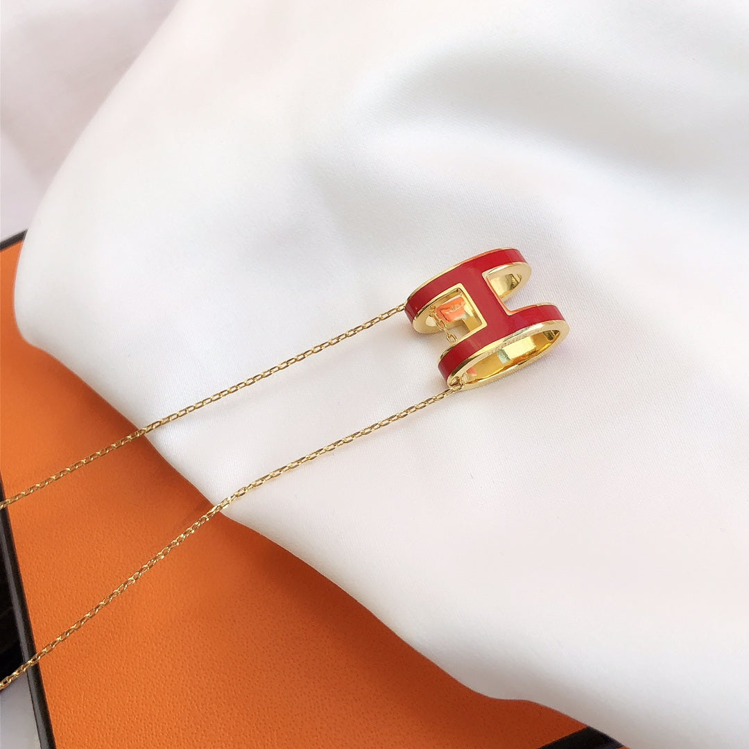 [BloomBling]HM CLIC RED ENAMEL GOLD NECKLACE