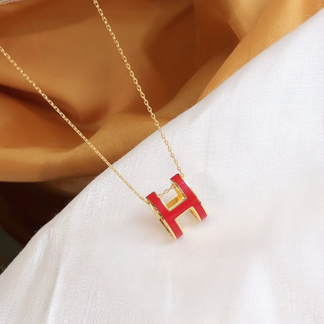 [BloomBling]HM CLIC RED ENAMEL GOLD NECKLACE