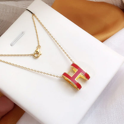 [BloomBling]HM CLIC RED ENAMEL GOLD NECKLACE