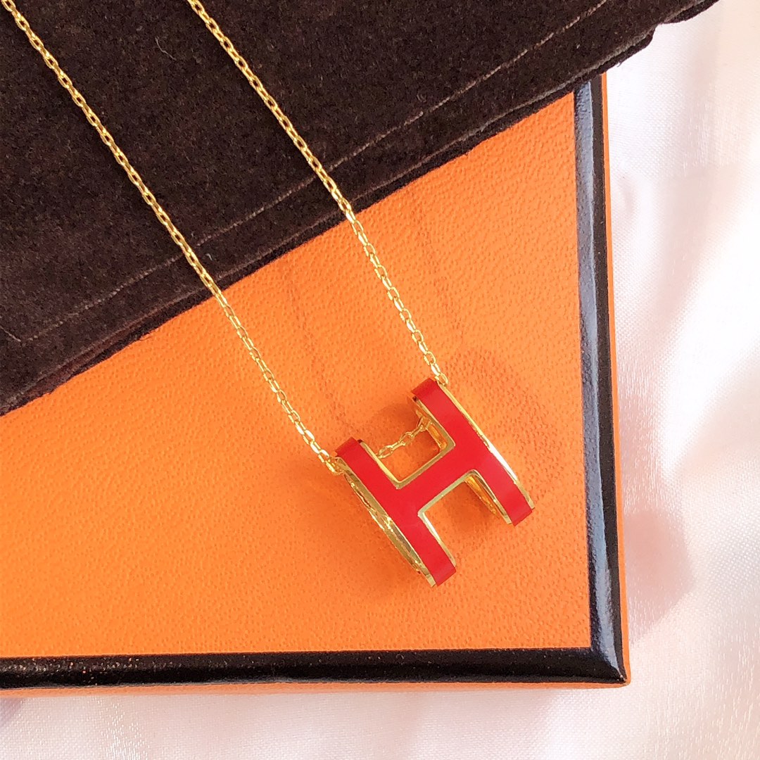 [BloomBling]HM CLIC RED ENAMEL GOLD NECKLACE