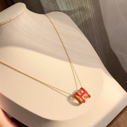 [BloomBling]HM CLIC RED ENAMEL GOLD NECKLACE