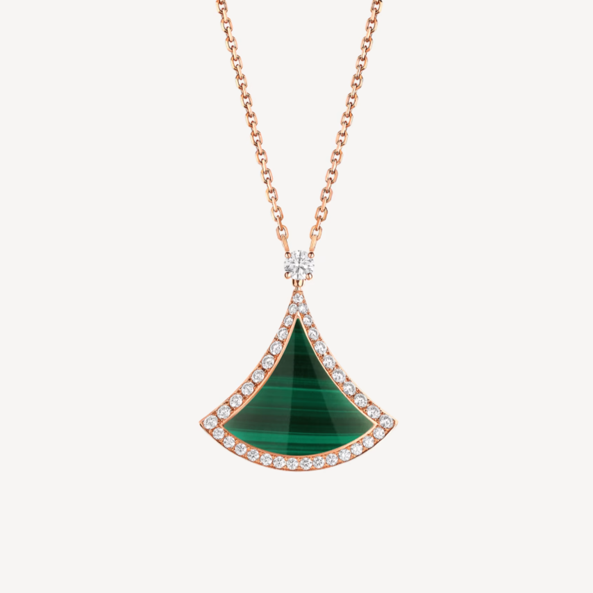 [BloomBling]DREAM MALACHITE DIAMOND PAVED PINK GOLD NECKLACE