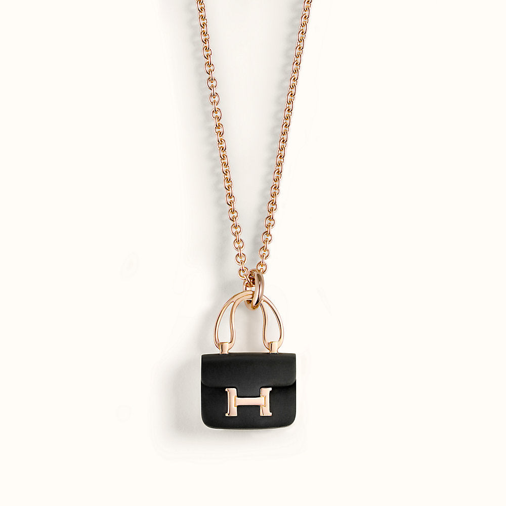 [BloomBling]CONSTANCE BLACK PEDANT PINK GOLD NECKLACE