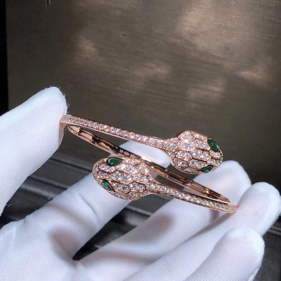 [BloomBling]SERPENTI BRACELET PINK GOLD MALACHITE DIAMOND DOUBLE SNAKE