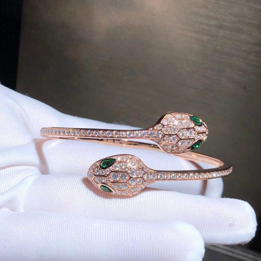 [BloomBling]SERPENTI BRACELET PINK GOLD MALACHITE DIAMOND DOUBLE SNAKE