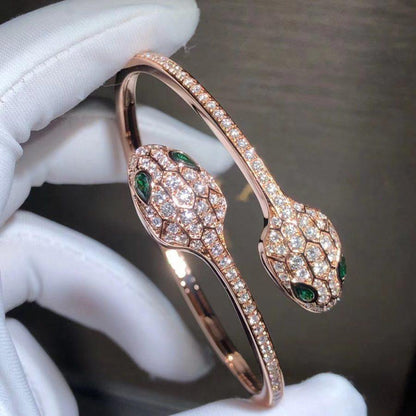 [BloomBling]SERPENTI BRACELET PINK GOLD MALACHITE DIAMOND DOUBLE SNAKE