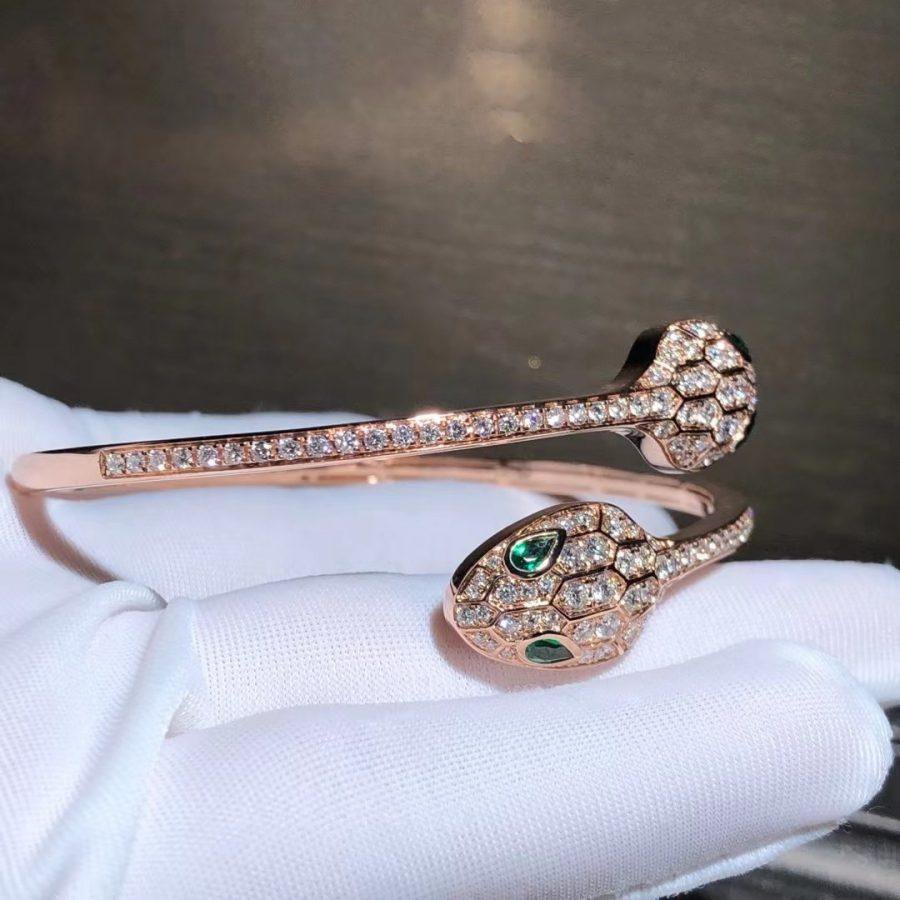 [BloomBling]SERPENTI BRACELET PINK GOLD MALACHITE DIAMOND DOUBLE SNAKE