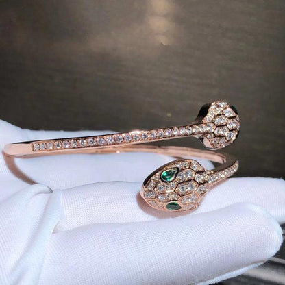[BloomBling]SERPENTI BRACELET PINK GOLD MALACHITE DIAMOND DOUBLE SNAKE
