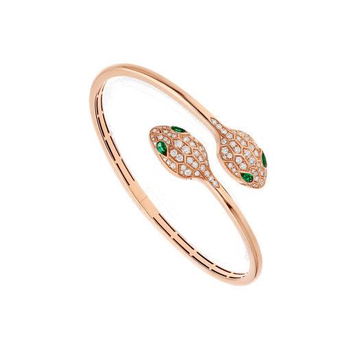 [BloomBling]SERPENTI BRACELET PINK GOLD MALACHITE DIAMOND DOUBLE SNAKE