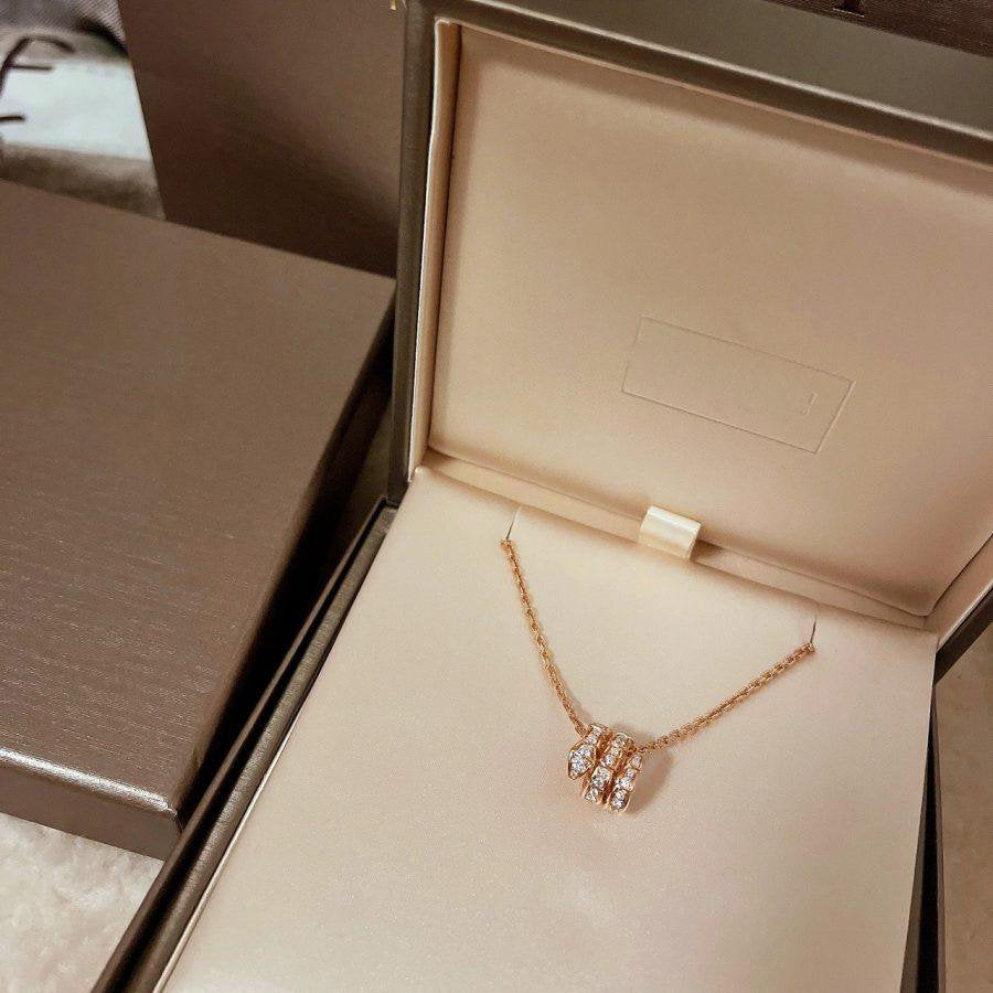 [BloomBling]SERPENTI PINK GOLD NECKLACE DOUBLE RING DIAMOND