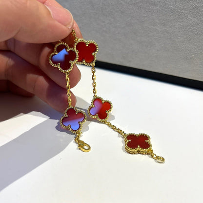[BloomBling]CLOVER 5 MOTIFS RED AGATE  BRACELET