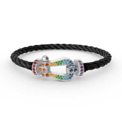 [BloomBling]FORC LARGE HORSESHOE  COLORED DIAMOND BRACELET SILVER