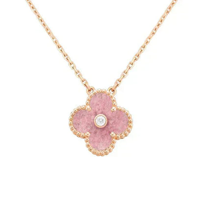 [BloomBling]CLOVER 15MM DIAMOND RHODONITE NECKLACE
