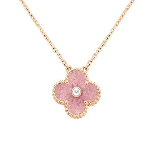[BloomBling]CLOVER 15MM DIAMOND RHODONITE NECKLACE