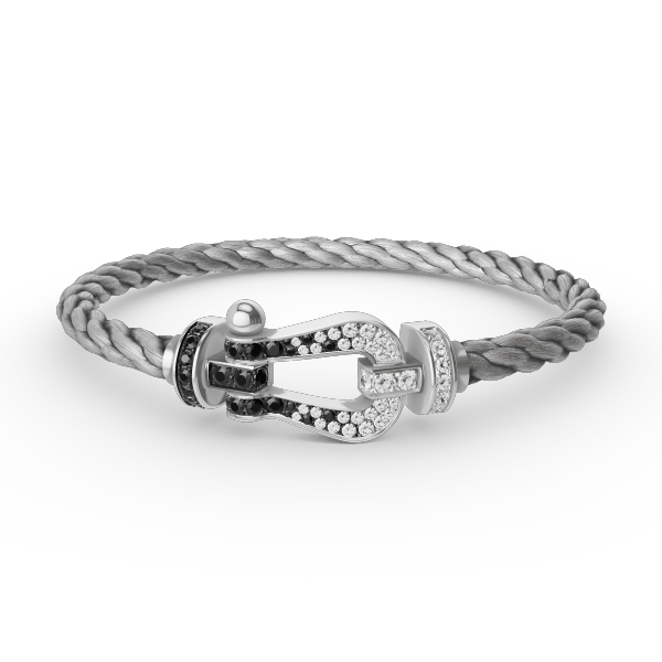 [BloomBling]FORCE LARGE HORSESHOE BLACK WHITE DIAMOND BRACELET SILVER