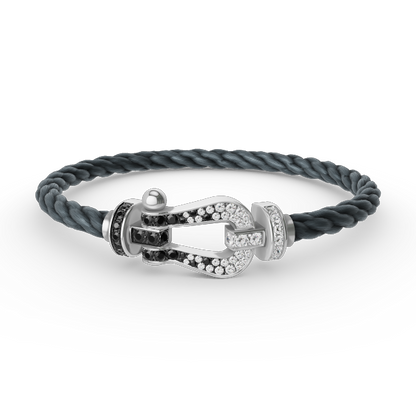 [BloomBling]FORCE LARGE HORSESHOE BLACK WHITE DIAMOND BRACELET SILVER