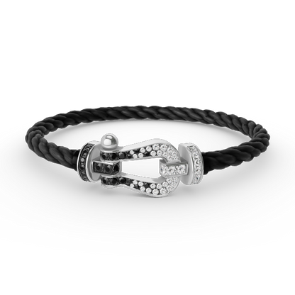 [BloomBling]FORCE LARGE HORSESHOE BLACK WHITE DIAMOND BRACELET SILVER