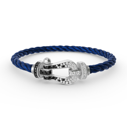 [BloomBling]FORCE LARGE HORSESHOE BLACK WHITE DIAMOND BRACELET SILVER