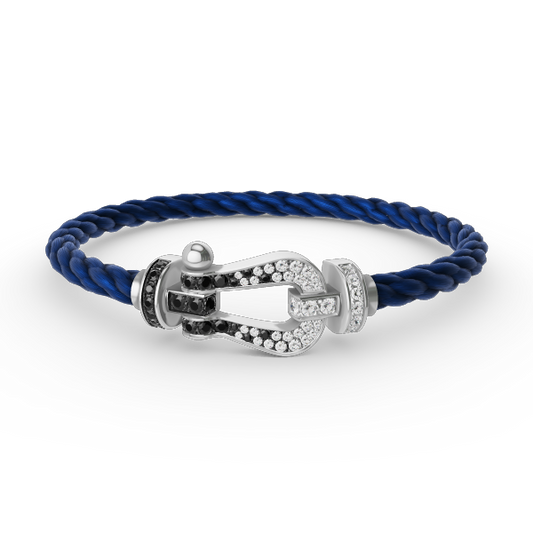[BloomBling]FORCE LARGE HORSESHOE BLACK WHITE DIAMOND BRACELET SILVER