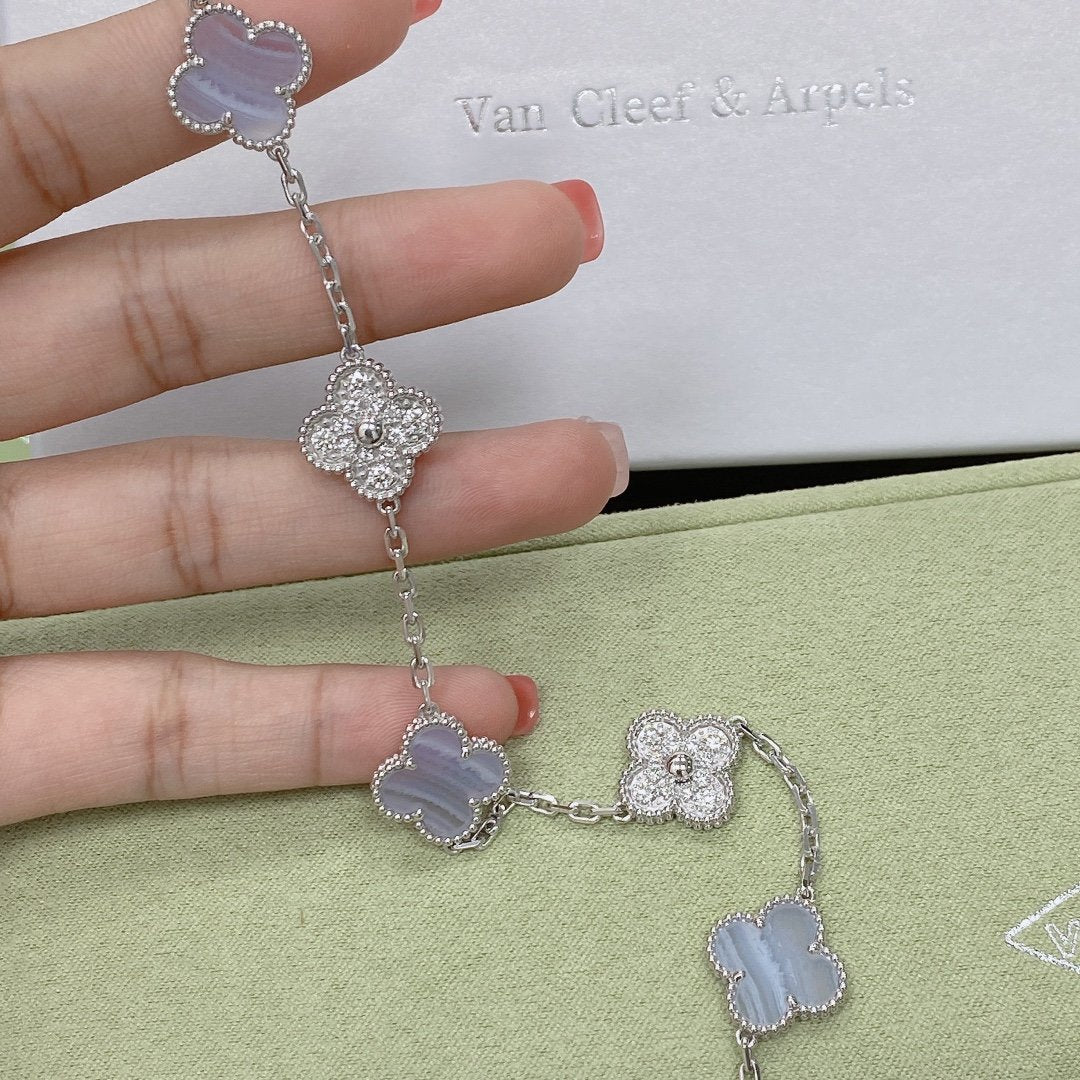 [BloomBling]CLOVER  5 MOTIF DIAMOND PURPLE CHALCEDONY BRACELET SILVER
