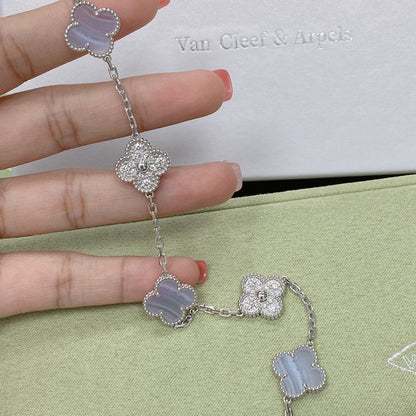 [BloomBling]CLOVER  5 MOTIF DIAMOND PURPLE CHALCEDONY BRACELET SILVER