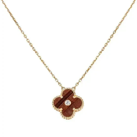 [BloomBling]CLOVER 15MM DIAMOND AND YELLOW TIGER'S EYE AGATE necklace