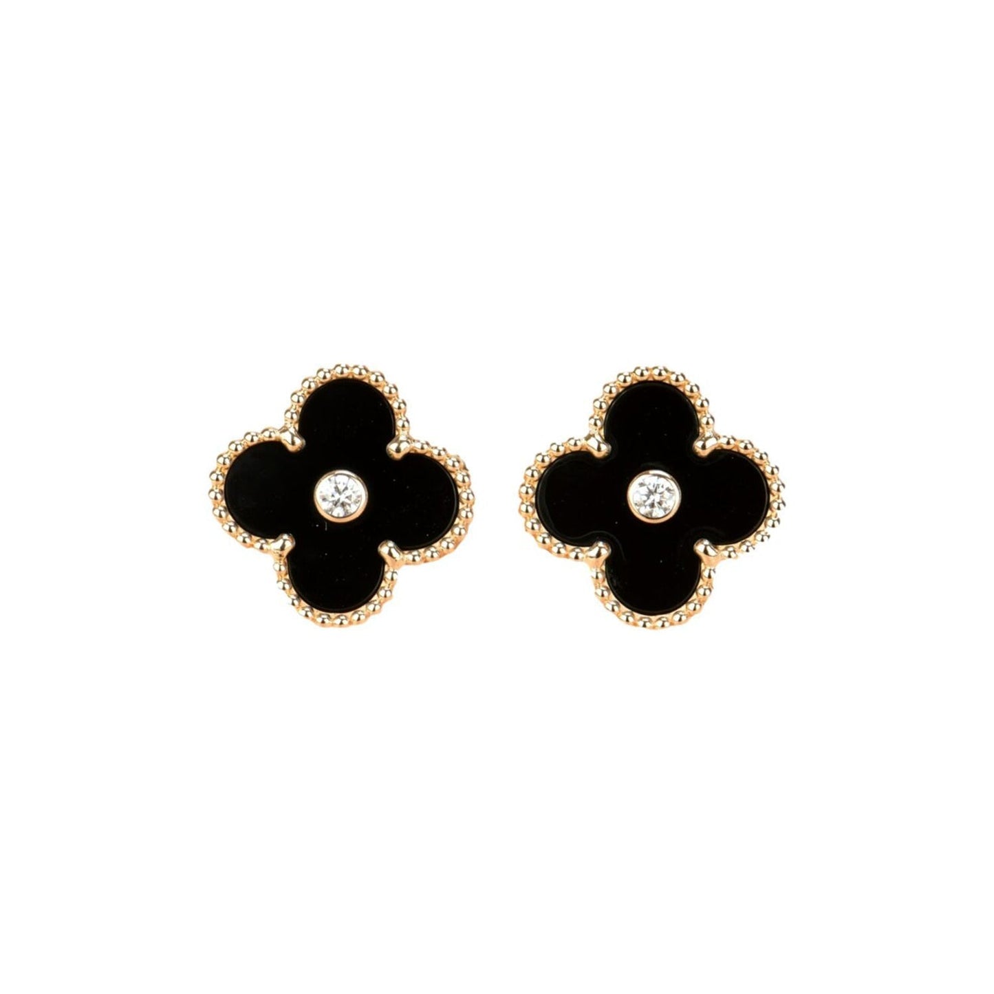 [BloomBling]CLOVER MEDIUM 1 MOTIFS ONYX DIAMOND EARRINGS