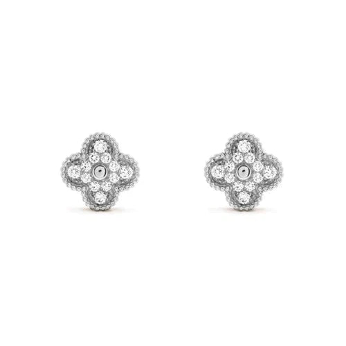[BloomBling]CLOVER 1 MOTIFS DIAMOND STUD EARRINGS SILVER