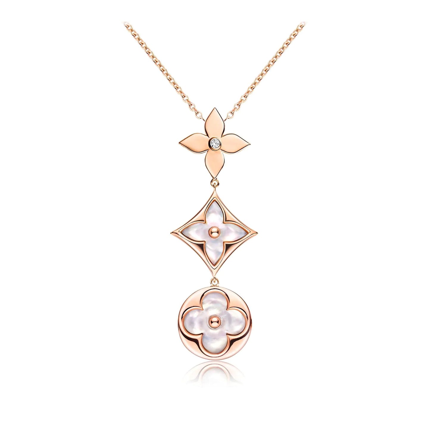 [BloomBling]COLOR BLOSSOM LARIAT NECKLACE PINK GOLD WHITE MOTHER PEARL AND DIAMOND