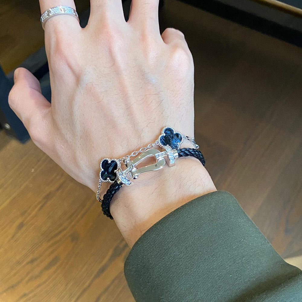 [BloomBling]CLOVER 5 MOTIF PIETERSITE SILVER BRACELET