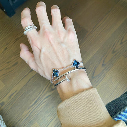 [BloomBling]CLOVER 5 MOTIF PIETERSITE SILVER BRACELET