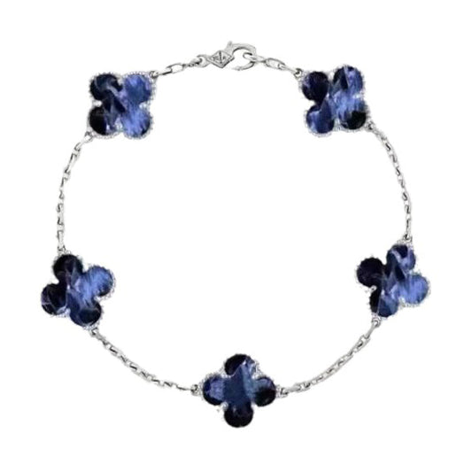 [BloomBling]CLOVER 5 MOTIF PIETERSITE SILVER BRACELET