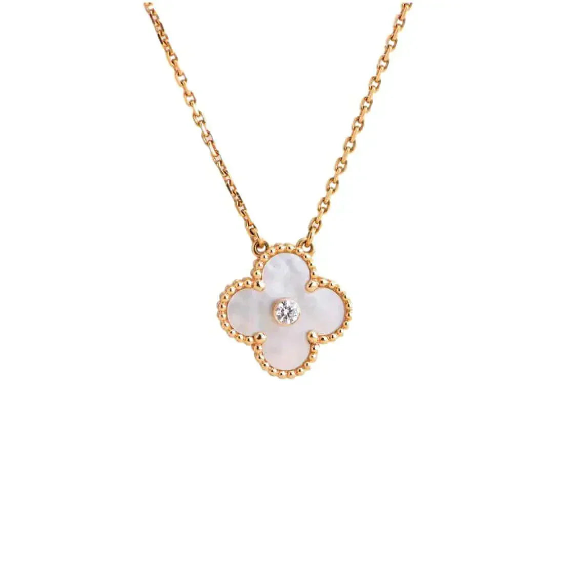 [BloomBling]CLOVER 15MM DIAMOND WHITE FRITILLARIA NECKLACE