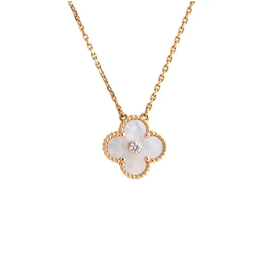 [BloomBling]CLOVER 15MM DIAMOND WHITE FRITILLARIA NECKLACE