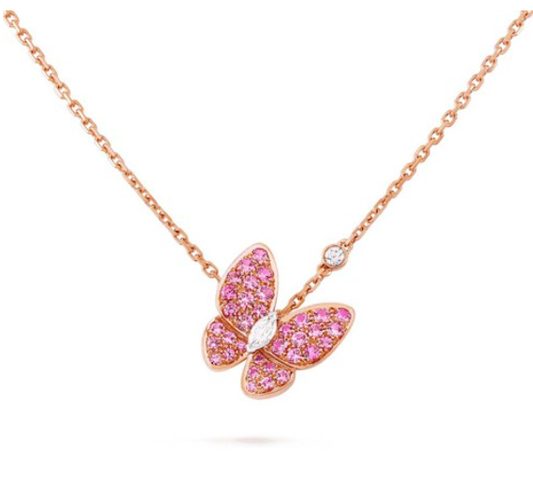 [BloomBling]BUTTERFLY RED DIAMOND ROSE GOLD NECKLACE