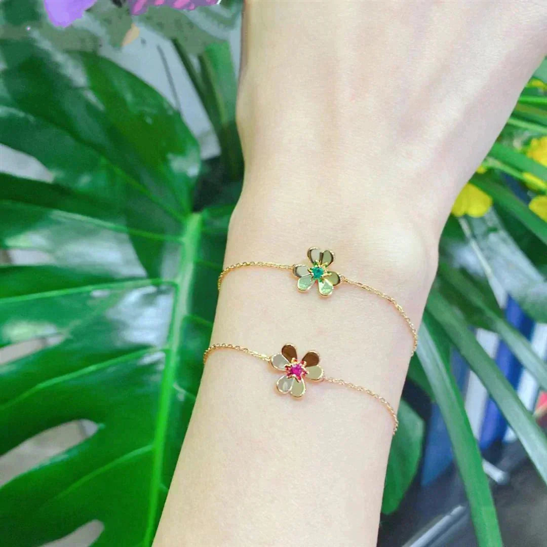 [BloomBling]FRIVOLE GOLD FLOWER PINK MALACHITE BRACELET