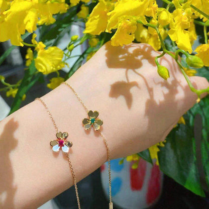 [BloomBling]FRIVOLE GOLD FLOWER PINK MALACHITE BRACELET