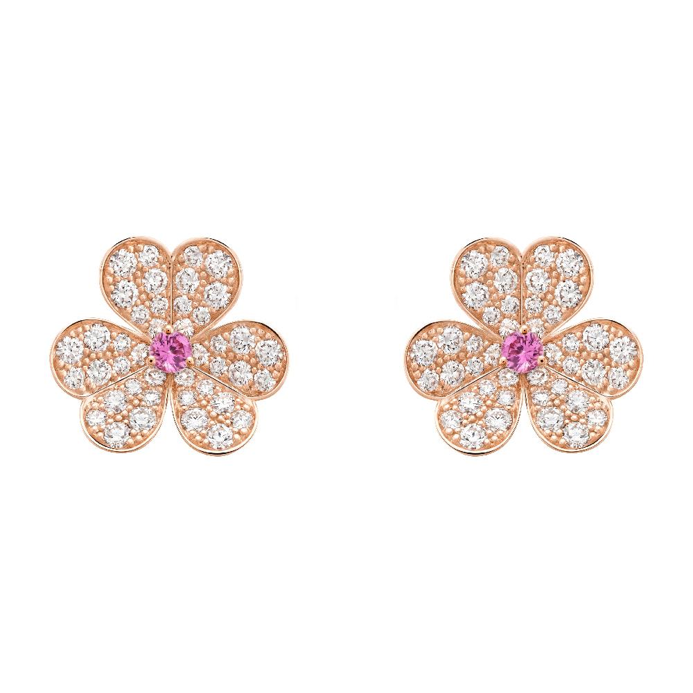 [BloomBling]FRIVOLE PINK GOLD FLOWER DIAMOND EARRINGS