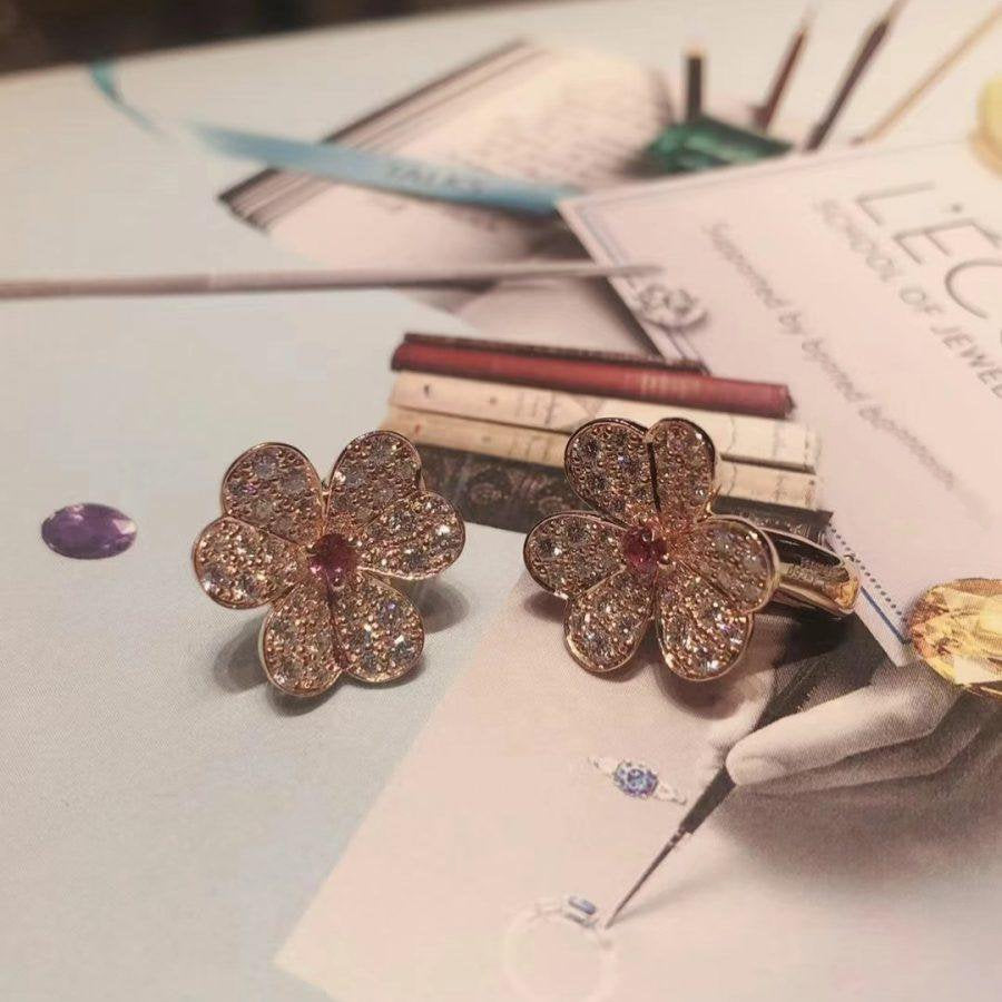 [BloomBling]FRIVOLE PINK GOLD FLOWER DIAMOND EARRINGS