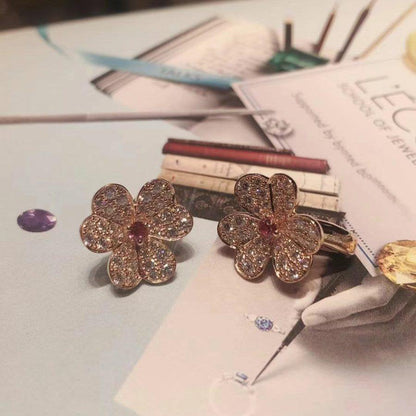 [BloomBling]FRIVOLE PINK GOLD FLOWER DIAMOND EARRINGS