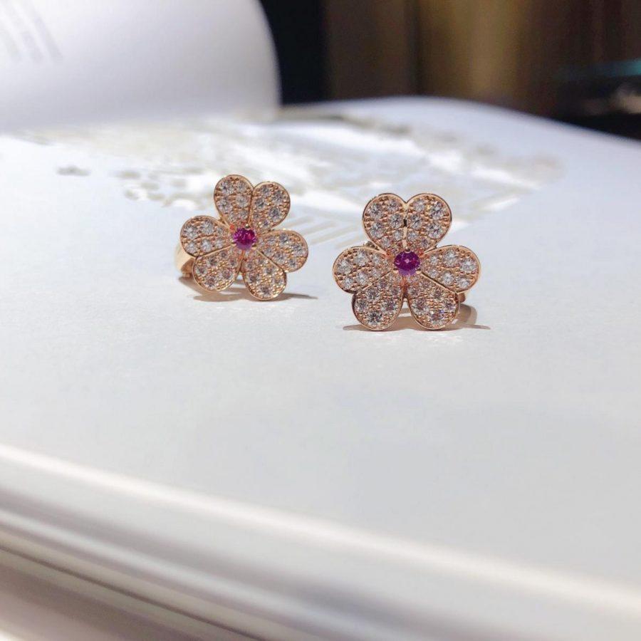 [BloomBling]FRIVOLE PINK GOLD FLOWER DIAMOND EARRINGS