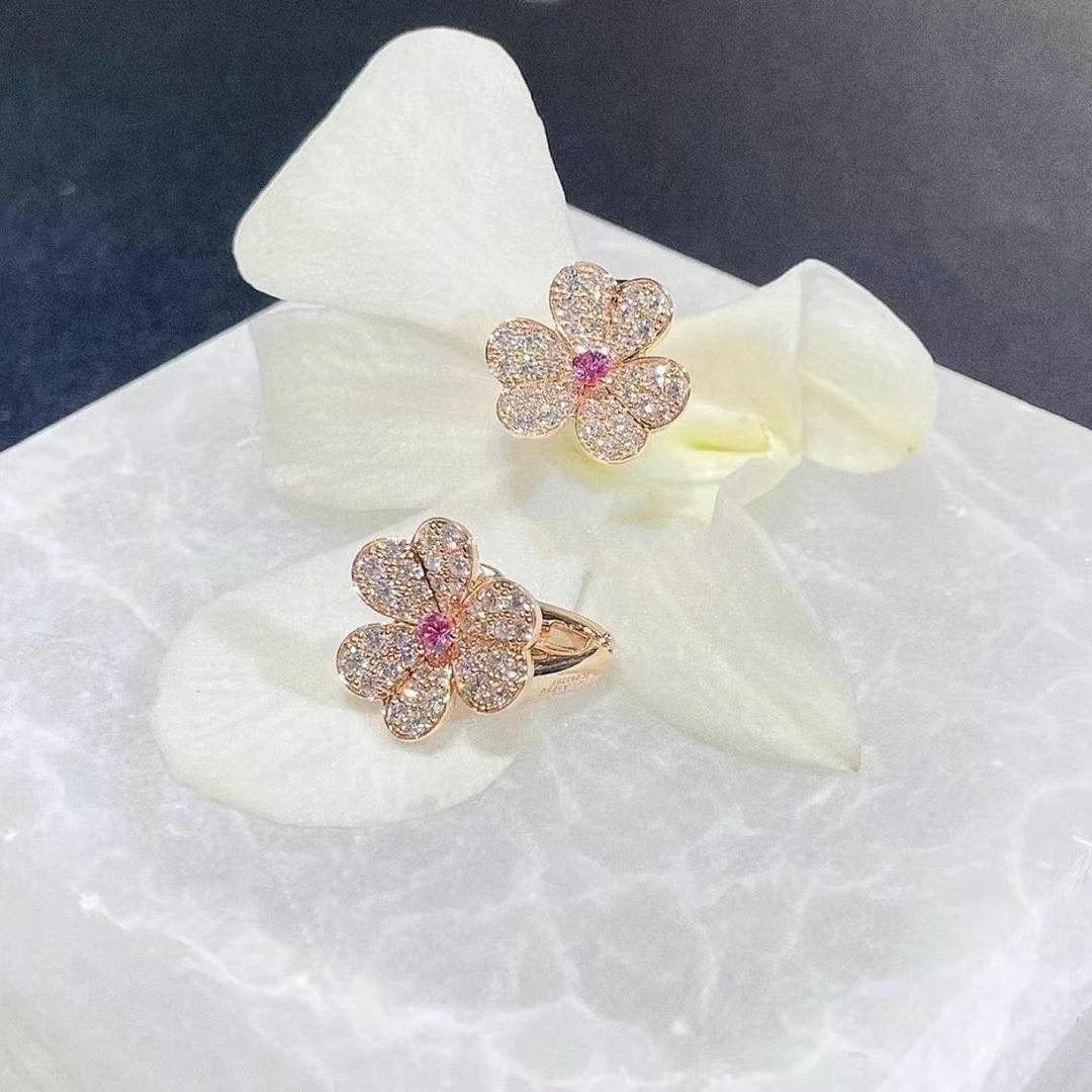 [BloomBling]FRIVOLE PINK GOLD FLOWER DIAMOND EARRINGS