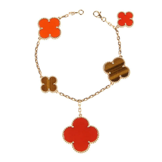 [BloomBling]CLOVER BRACELET 5 MOTIFS CARNELIAN TIGER EYE