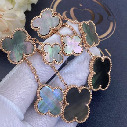 [BloomBling]CLOVER EARRINGS DARK MOP 4 MOTIFS ROSE GOLD