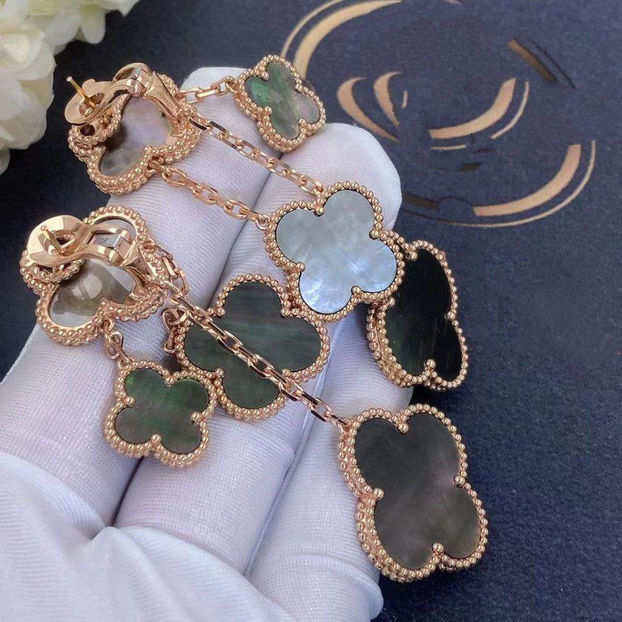 [BloomBling]CLOVER EARRINGS DARK MOP 4 MOTIFS ROSE GOLD
