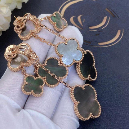 [BloomBling]CLOVER EARRINGS DARK MOP 4 MOTIFS ROSE GOLD