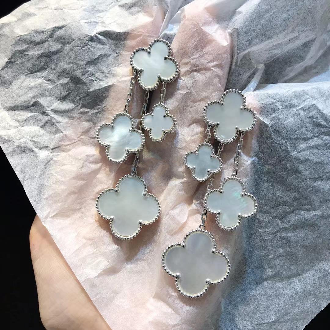 [BloomBling]CLOVER EARRINGS WHITE MOP 4 MOTIFS SILVER