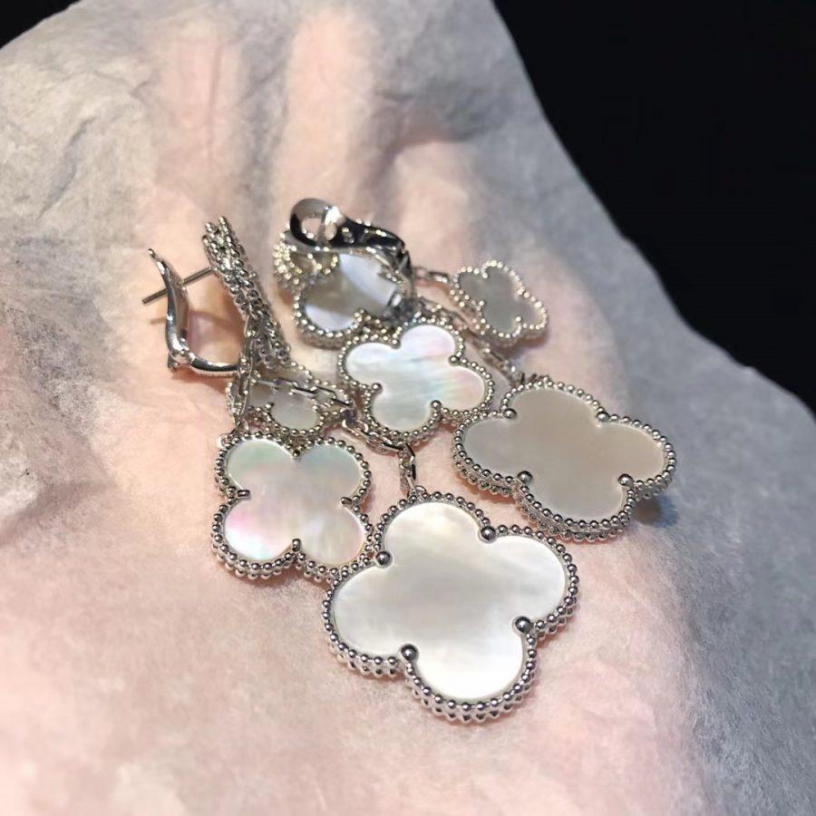 [BloomBling]CLOVER EARRINGS WHITE MOP 4 MOTIFS SILVER